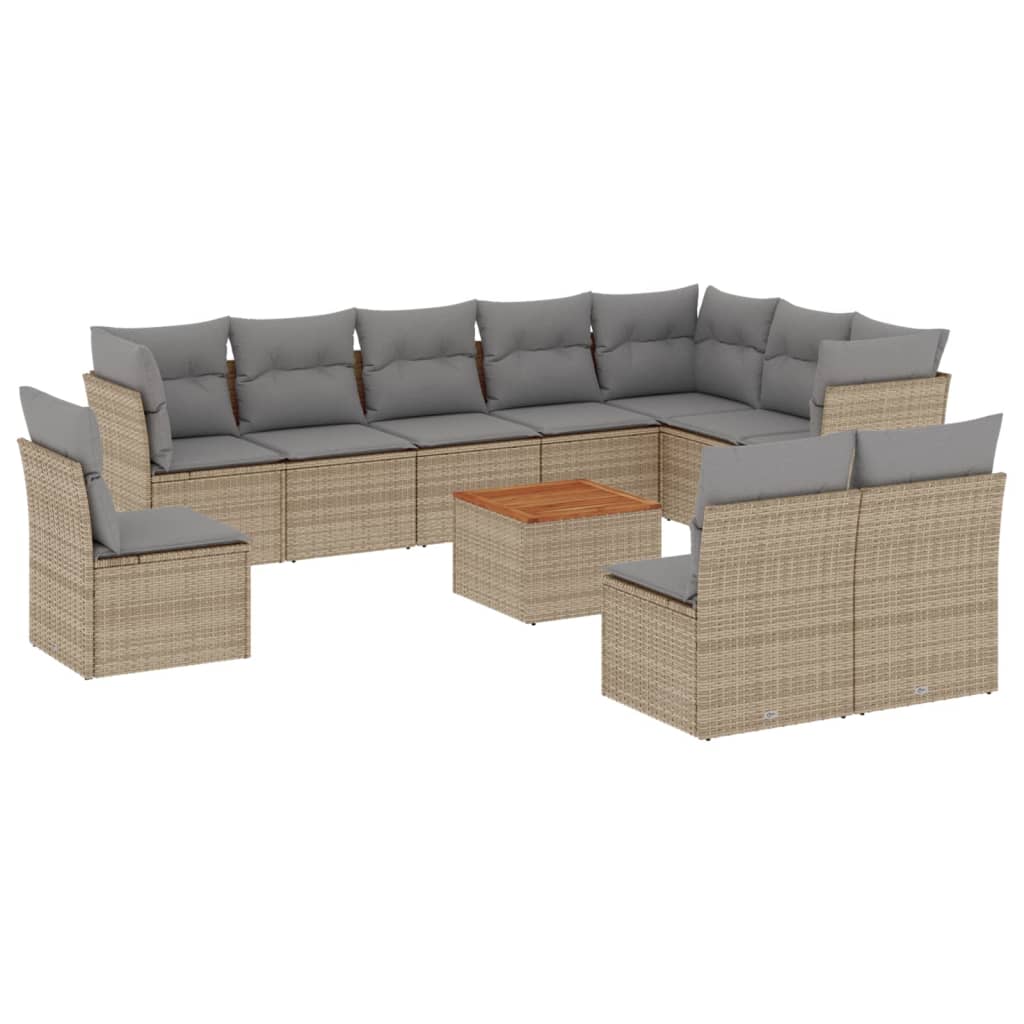 Set Divano da Giardino 11 pz con Cuscini Beige Misto Polyrattan - homemem39