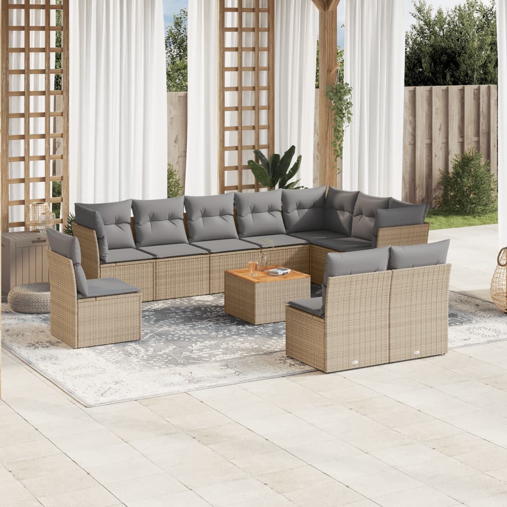 Set Divano da Giardino 11 pz con Cuscini Beige Misto Polyrattan - homemem39