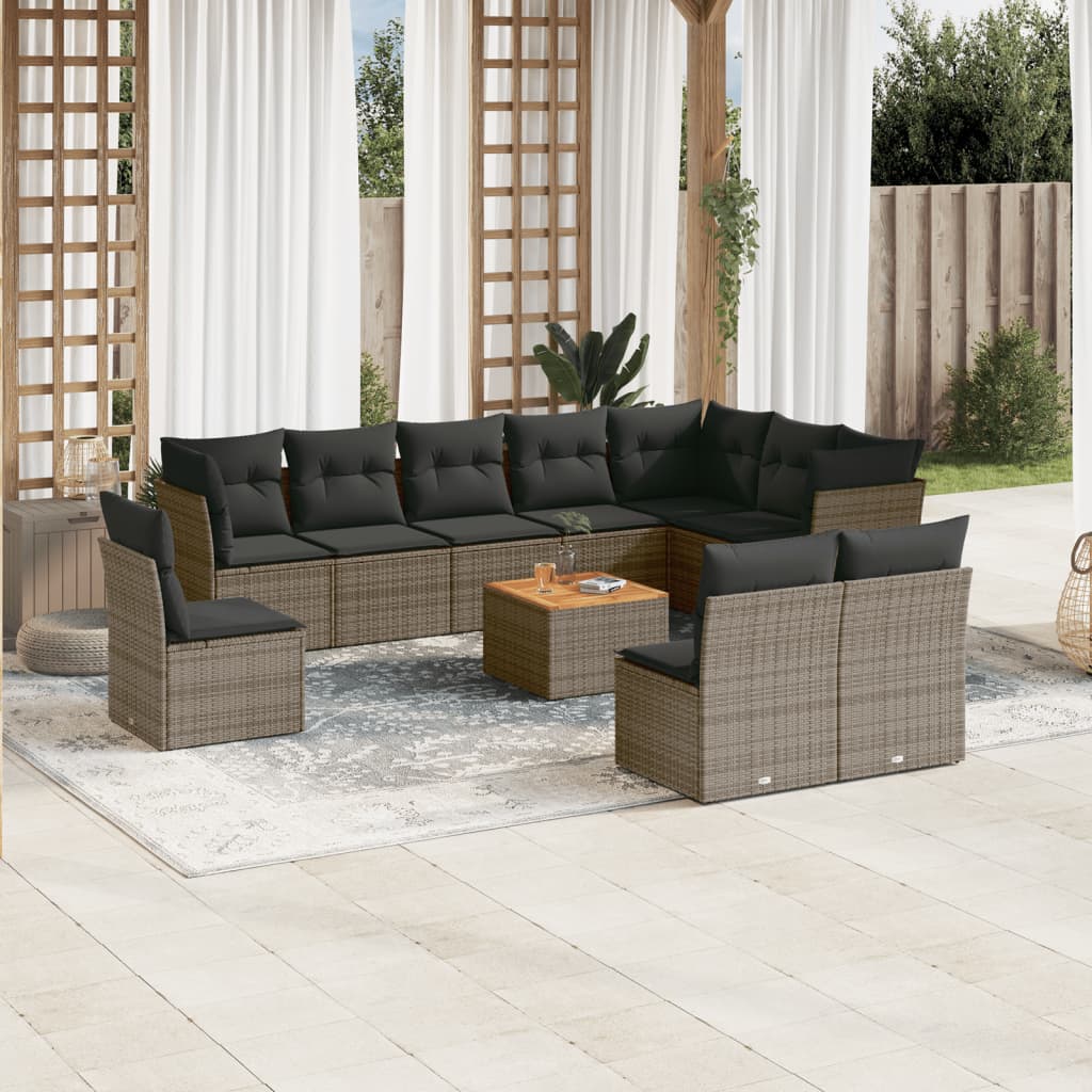 Set Divani da Giardino 11 pz con Cuscini in Polyrattan Grigio - homemem39