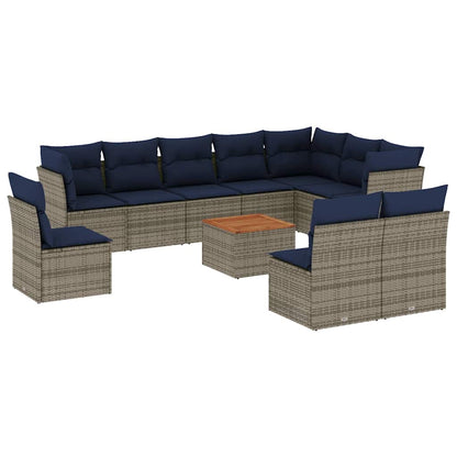 Set Divani da Giardino 11 pz con Cuscini in Polyrattan Grigio - homemem39