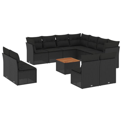 Set Divani da Giardino 12 pz con Cuscini Nero in Polyrattan - homemem39