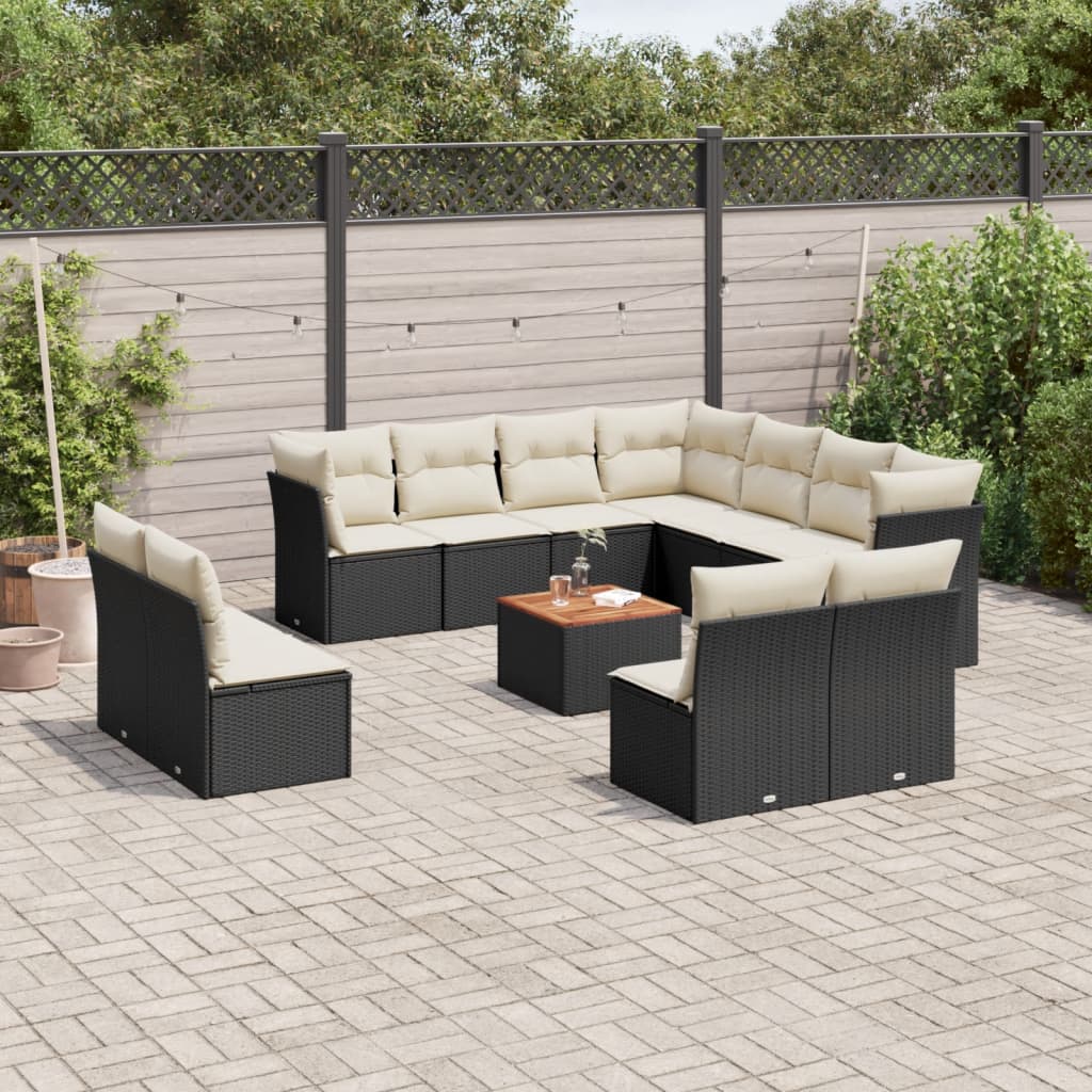 Set Divani da Giardino 12 pz con Cuscini Nero in Polyrattan - homemem39