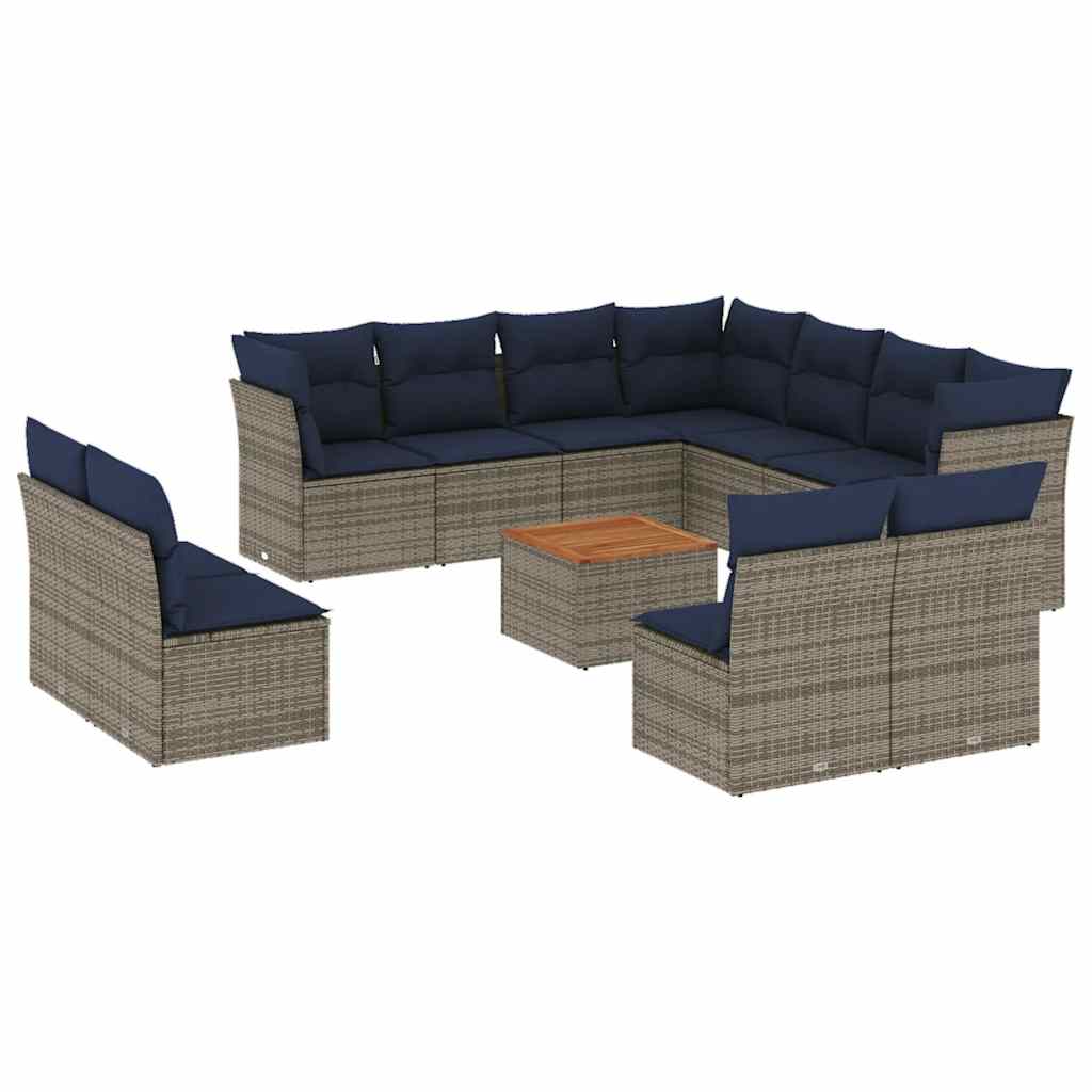 Set Divani da Giardino 12 pz con Cuscini Grigio in Polyrattan - homemem39