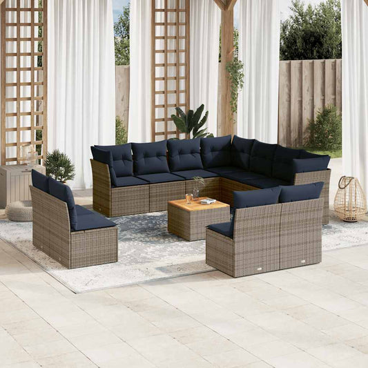 Set Divani da Giardino 12 pz con Cuscini Grigio in Polyrattan - homemem39