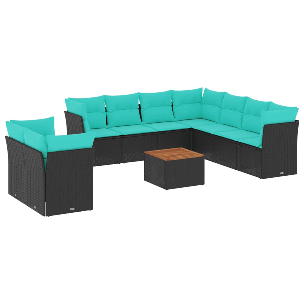 Set Divani da Giardino 11 pz con Cuscini in Polyrattan Nero | homemem39
