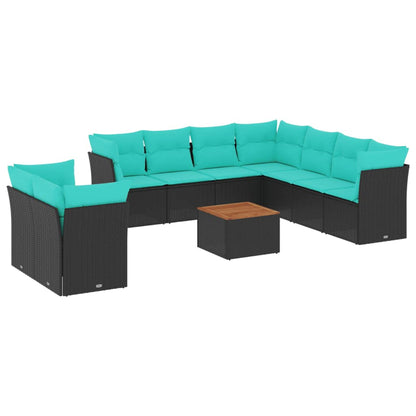 Set Divani da Giardino 11 pz con Cuscini in Polyrattan Nero | homemem39