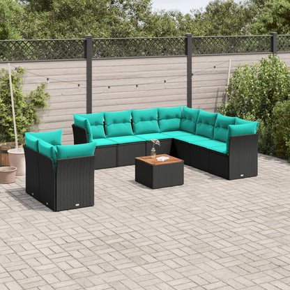 Set Divani da Giardino 11 pz con Cuscini in Polyrattan Nero | homemem39