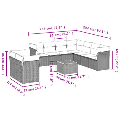 Set Divani da Giardino 11 pz con Cuscini Beige in Polyrattan | homemem39