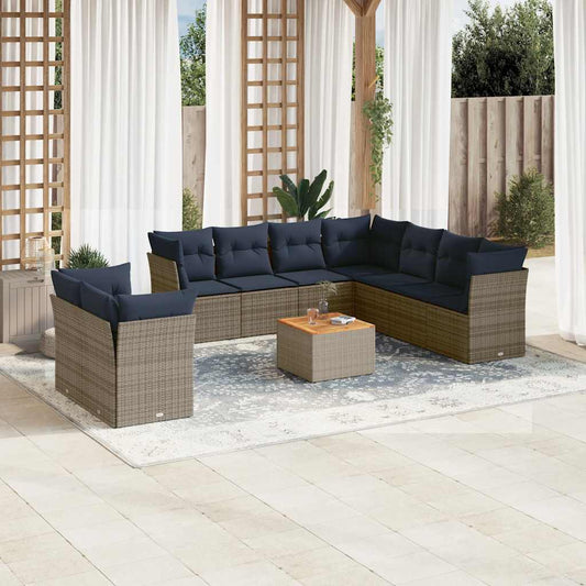 Set Divani da Giardino 10 pz con Cuscini in Polyrattan Grigio - homemem39