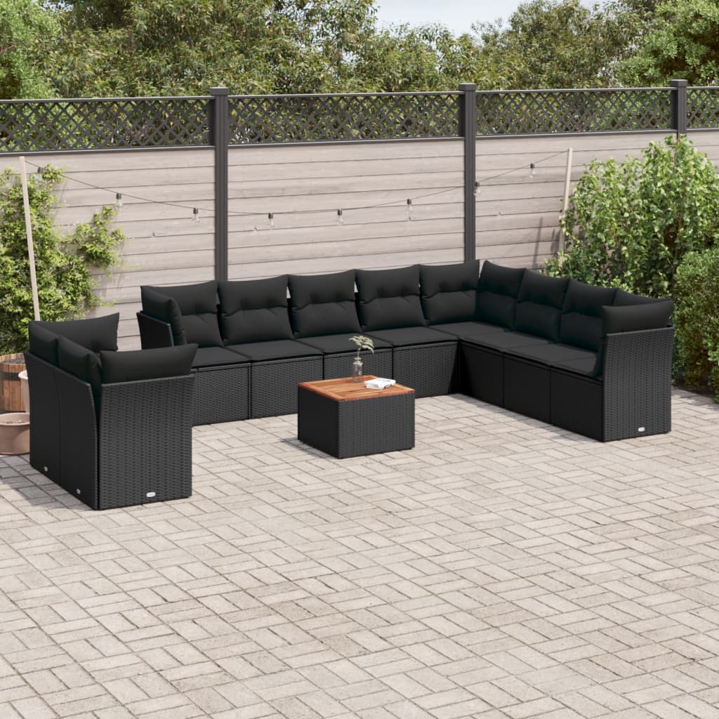 Set Divani da Giardino 11 pz con Cuscini in Polyrattan Nero - homemem39