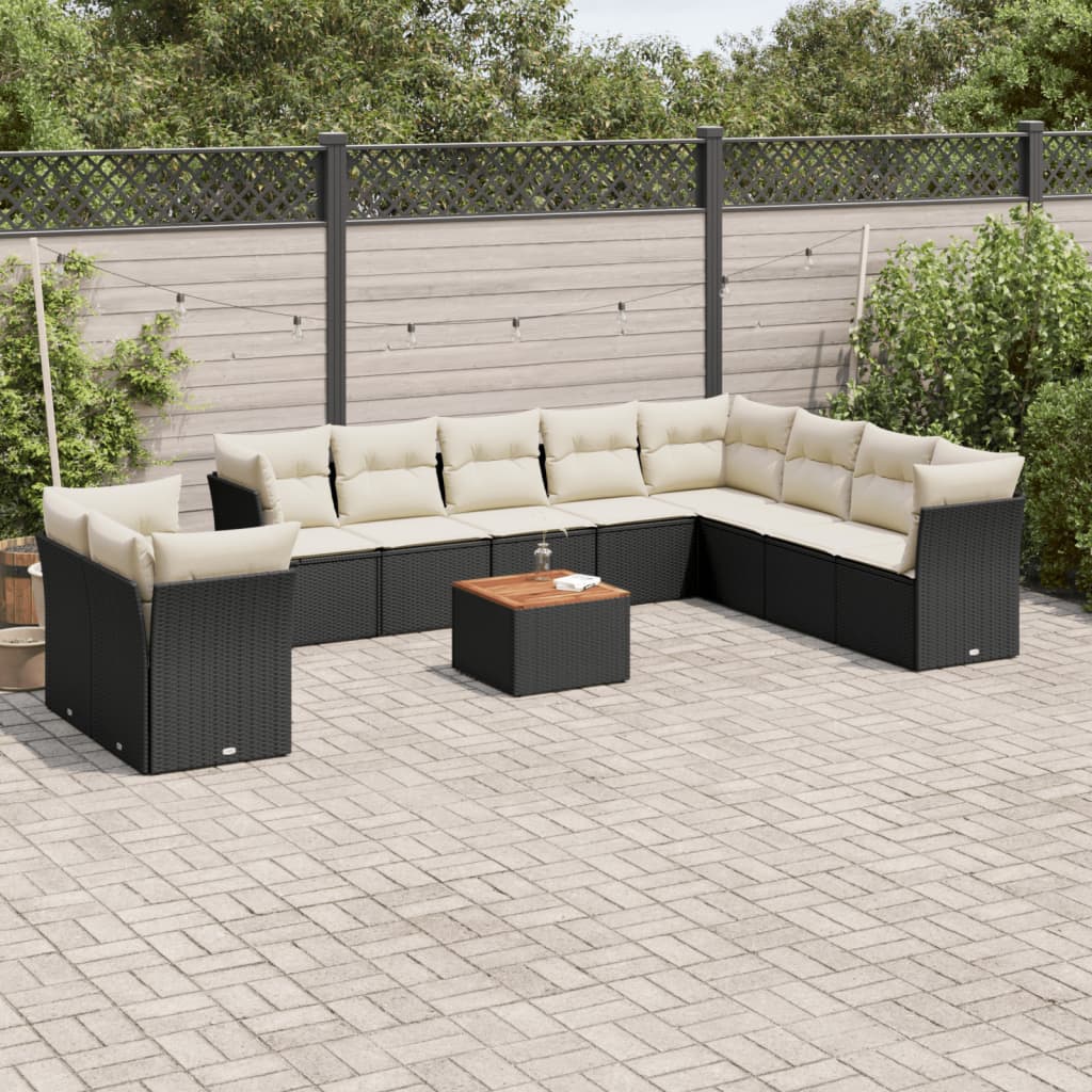 Set Divani da Giardino 11 pz con Cuscini in Polyrattan Nero - homemem39