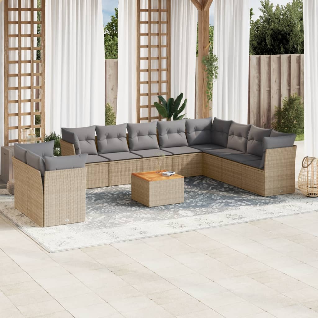 Set Divano da Giardino 11 pz con Cuscini Beige Misto Polyrattan - homemem39