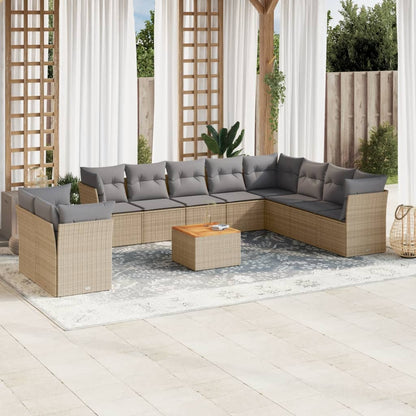 Set Divano da Giardino 11 pz con Cuscini Beige Misto Polyrattan - homemem39