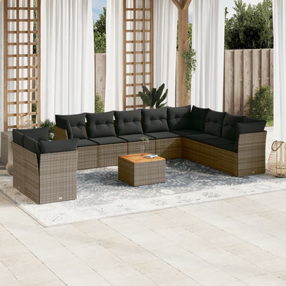 Set Divani da Giardino 11 pz con Cuscini in Polyrattan Grigio - homemem39