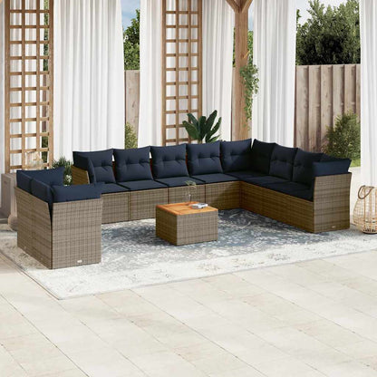 Set Divani da Giardino 11 pz con Cuscini in Polyrattan Grigio - homemem39