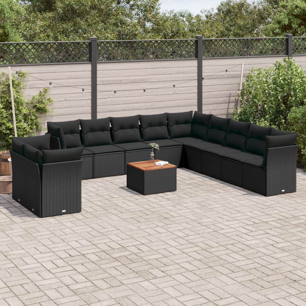 Set Divani da Giardino 12 pz con Cuscini Nero in Polyrattan - homemem39