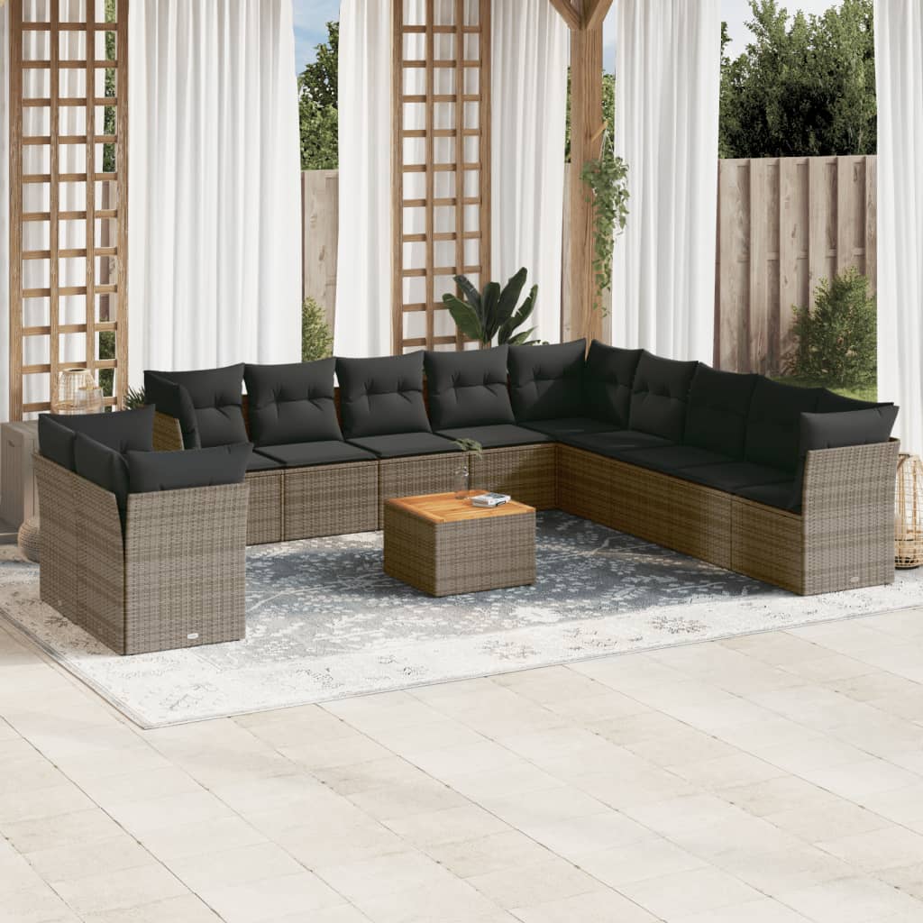 Set Divani da Giardino 12 pz con Cuscini Grigio in Polyrattan - homemem39