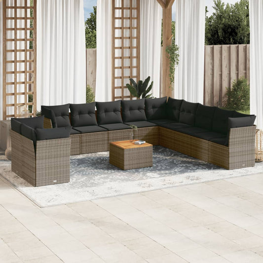 Set Divani da Giardino 12 pz con Cuscini Grigio in Polyrattan - homemem39