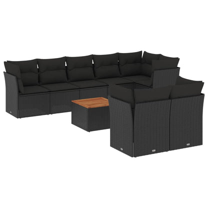 Set Divani da Giardino 9 pz con Cuscini Nero in Polyrattan - homemem39