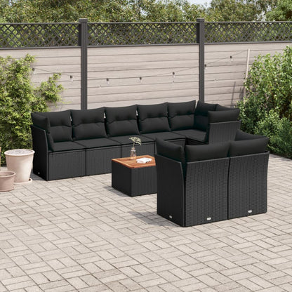 Set Divani da Giardino 9 pz con Cuscini Nero in Polyrattan - homemem39