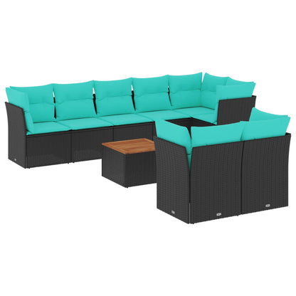 Set Divani da Giardino 9 pz con Cuscini Nero in Polyrattan | homemem39