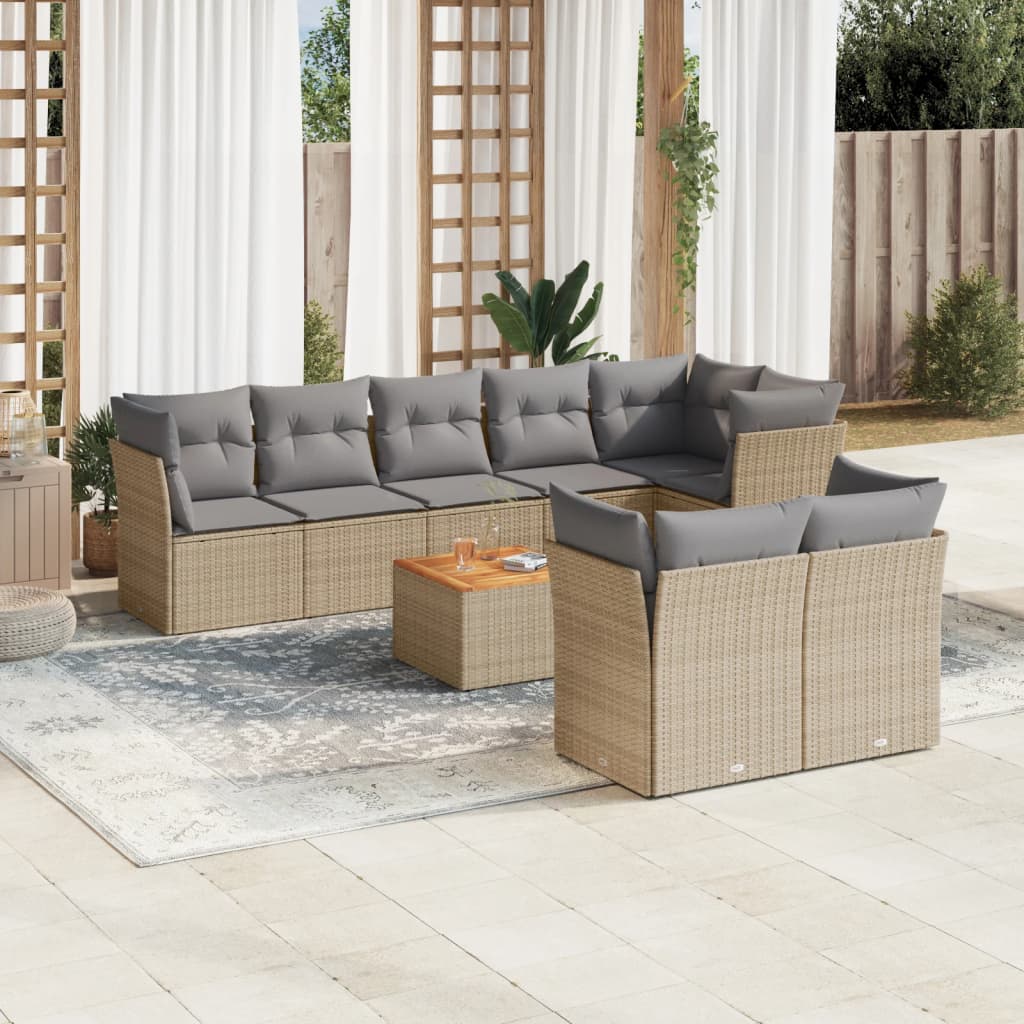 Set Divano da Giardino 9 pz con Cuscini Beige Misto Polyrattan - homemem39
