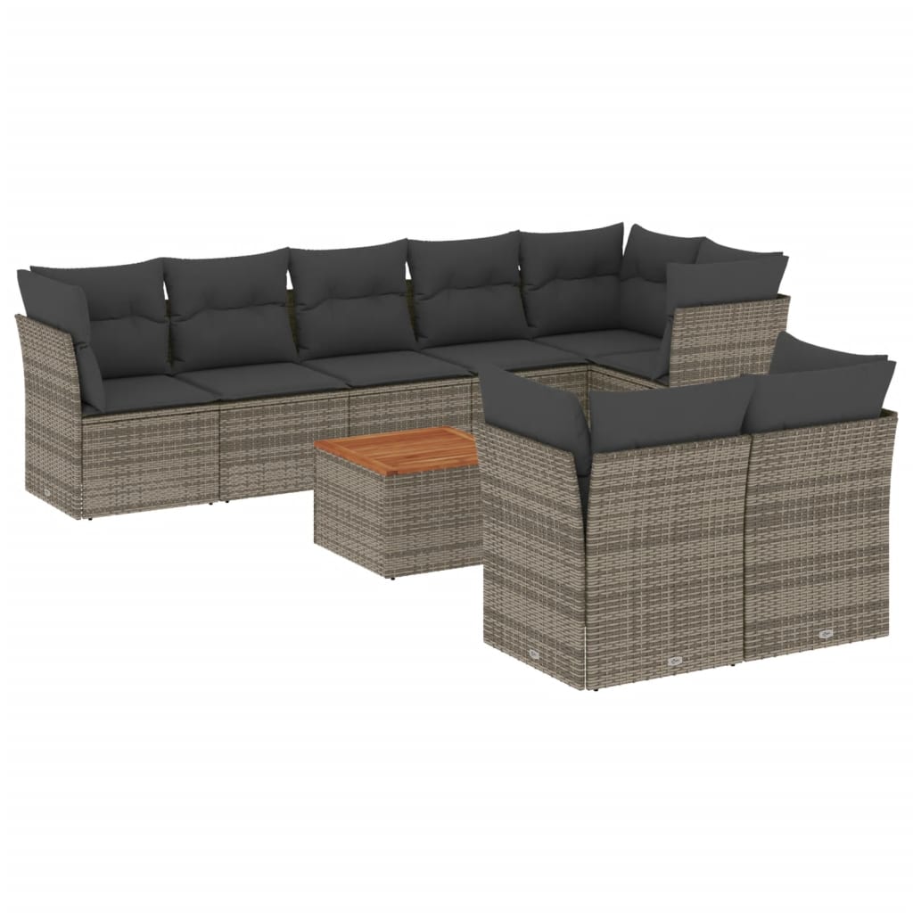 Set Divano da Giardino 9 pz con Cuscini Grigio in Polyrattan - homemem39