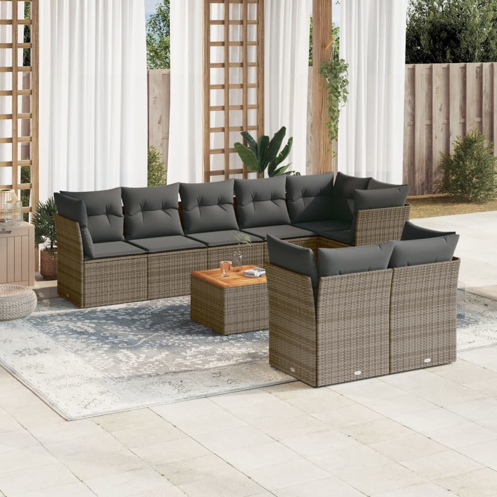 Set Divano da Giardino 9 pz con Cuscini Grigio in Polyrattan - homemem39