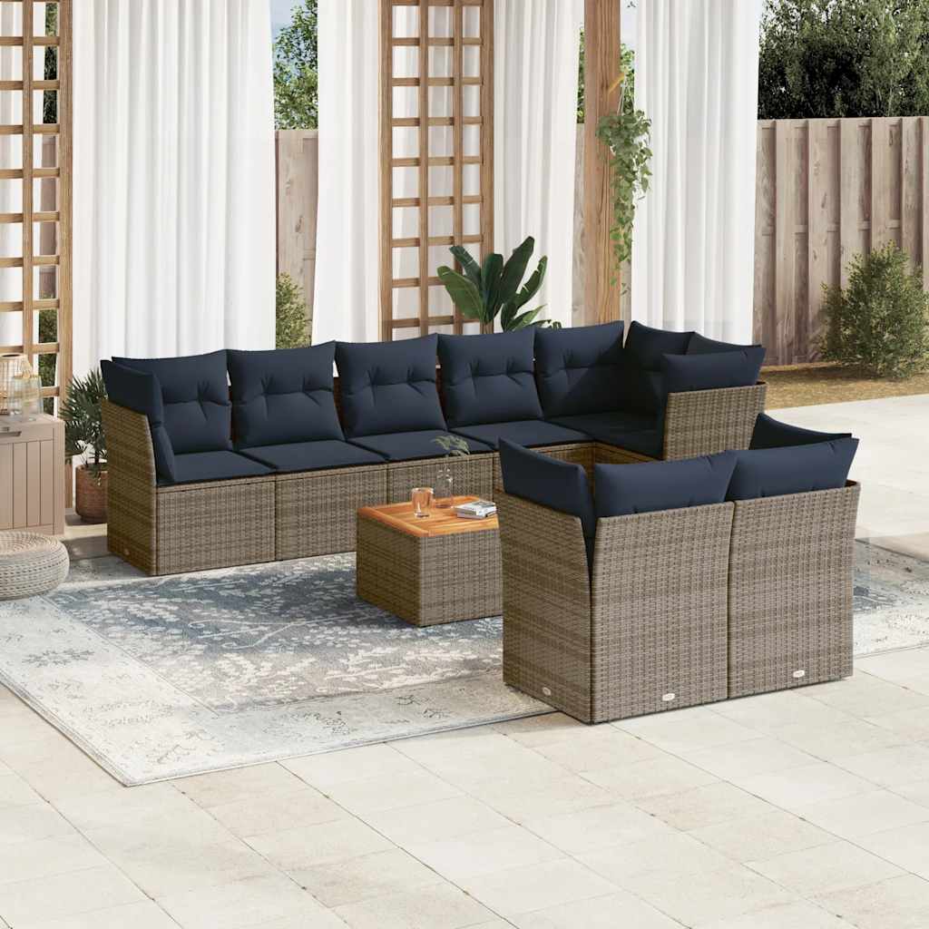 Set Divani da Giardino 9 pz con Cuscini Grigio in Polyrattan - homemem39