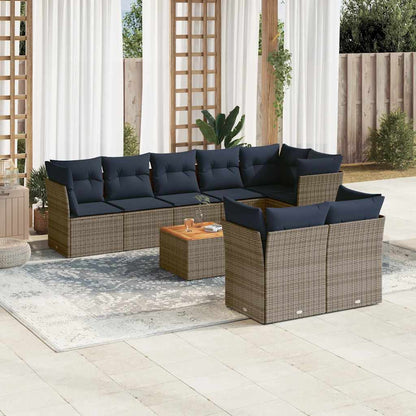 Set Divani da Giardino 9 pz con Cuscini Grigio in Polyrattan - homemem39
