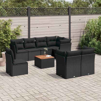 Set Divani da Giardino 9 pz con Cuscini Nero in Polyrattan - homemem39