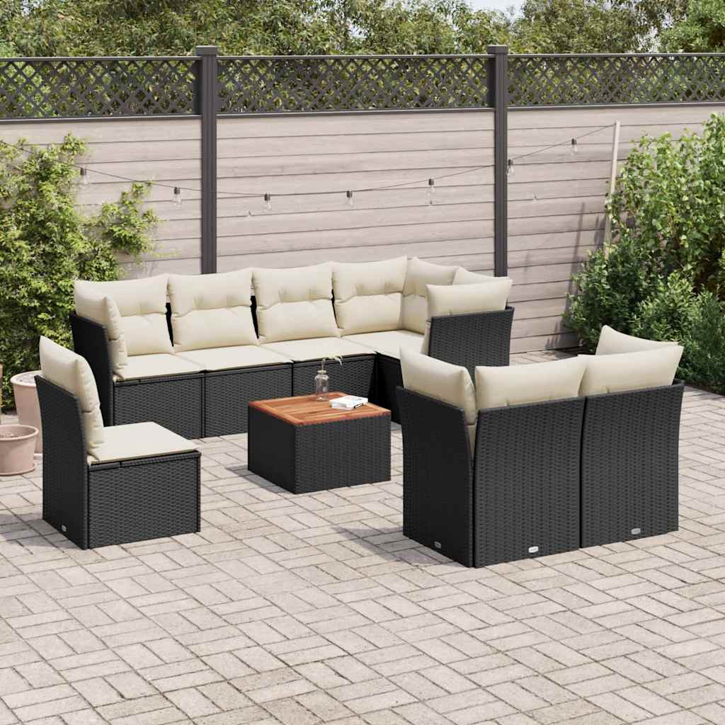 Set Divani da Giardino 9 pz con Cuscini Nero in Polyrattan - homemem39