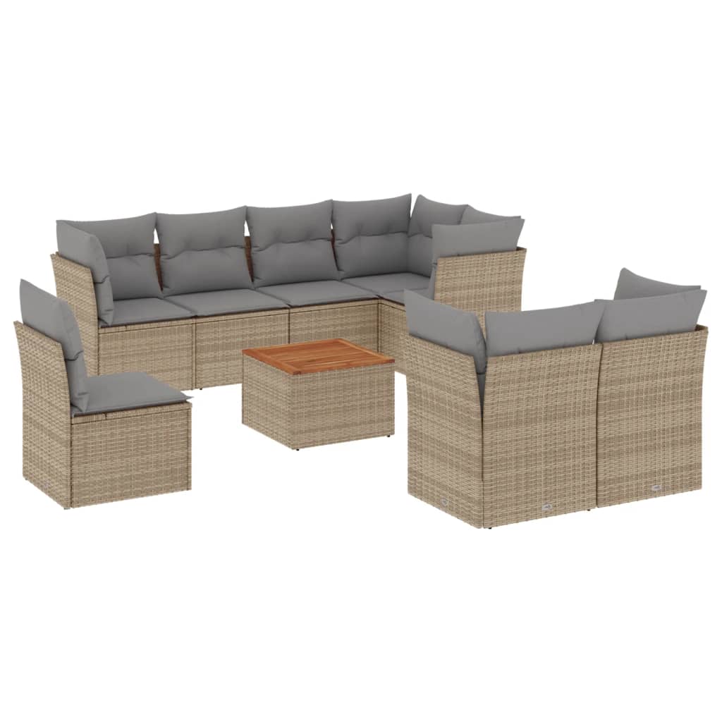 Set Divano da Giardino 9 pz con Cuscini Beige Misto Polyrattan - homemem39