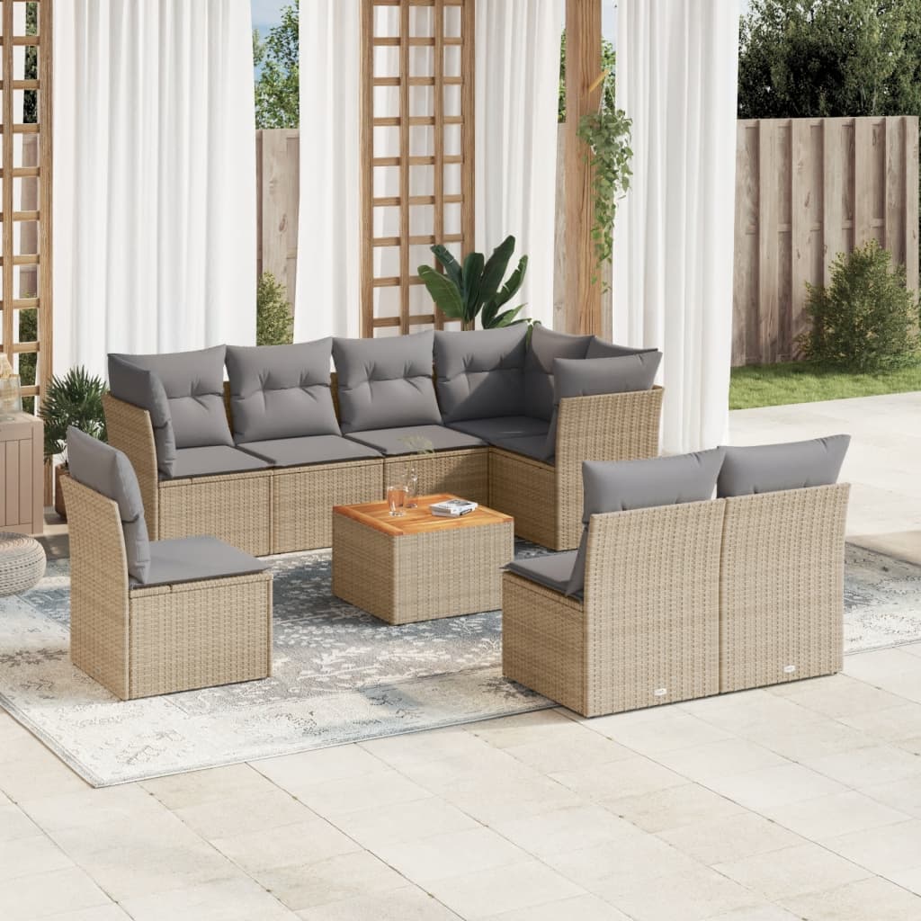 Set Divano da Giardino 9 pz con Cuscini Beige Misto Polyrattan - homemem39