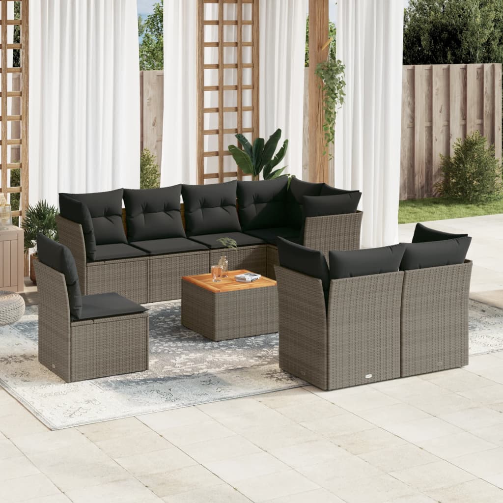 Set Divano da Giardino 9 pz con Cuscini Grigio in Polyrattan - homemem39
