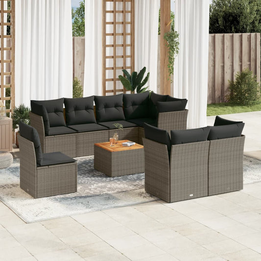 Set Divano da Giardino 9 pz con Cuscini Grigio in Polyrattan - homemem39