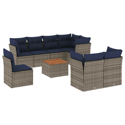 Set Divani da Giardino 9 pz con Cuscini Grigio in Polyrattan - homemem39