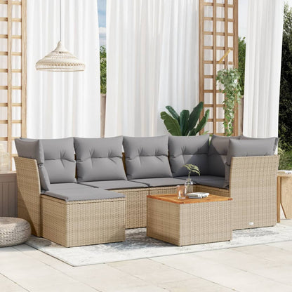 Set Divano da Giardino 7 pz con Cuscini Beige Misto Polyrattan - homemem39