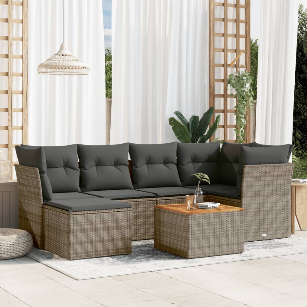 Set Divani da Giardino 7 pz con Cuscini Grigio in Polyrattan - homemem39