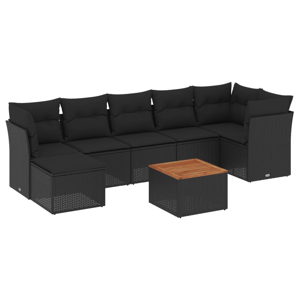 Set Divani da Giardino con Cuscini 8 pz Nero in Polyrattan - homemem39