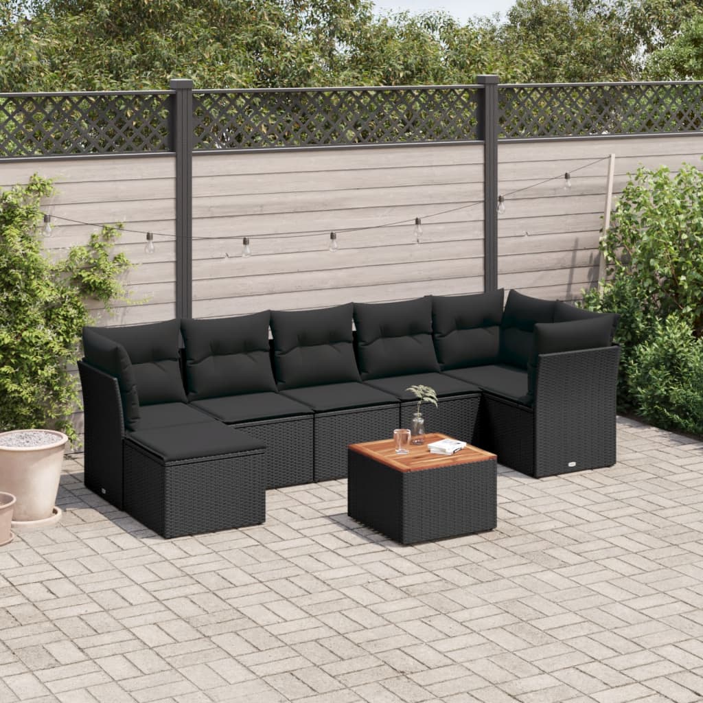 Set Divani da Giardino con Cuscini 8 pz Nero in Polyrattan - homemem39