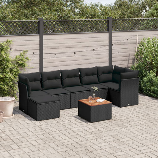 Set Divani da Giardino con Cuscini 8 pz Nero in Polyrattan - homemem39