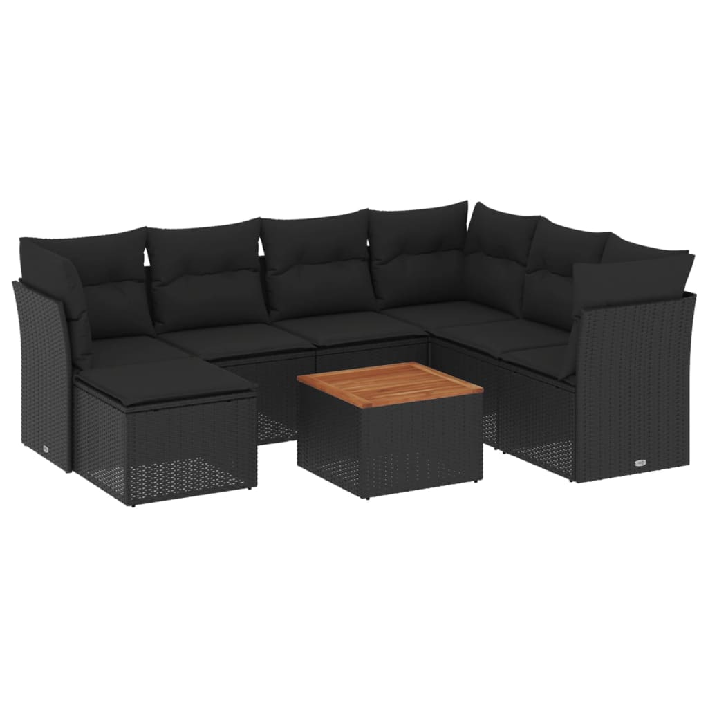 Set Divani da Giardino con Cuscini 8 pz Nero in Polyrattan - homemem39