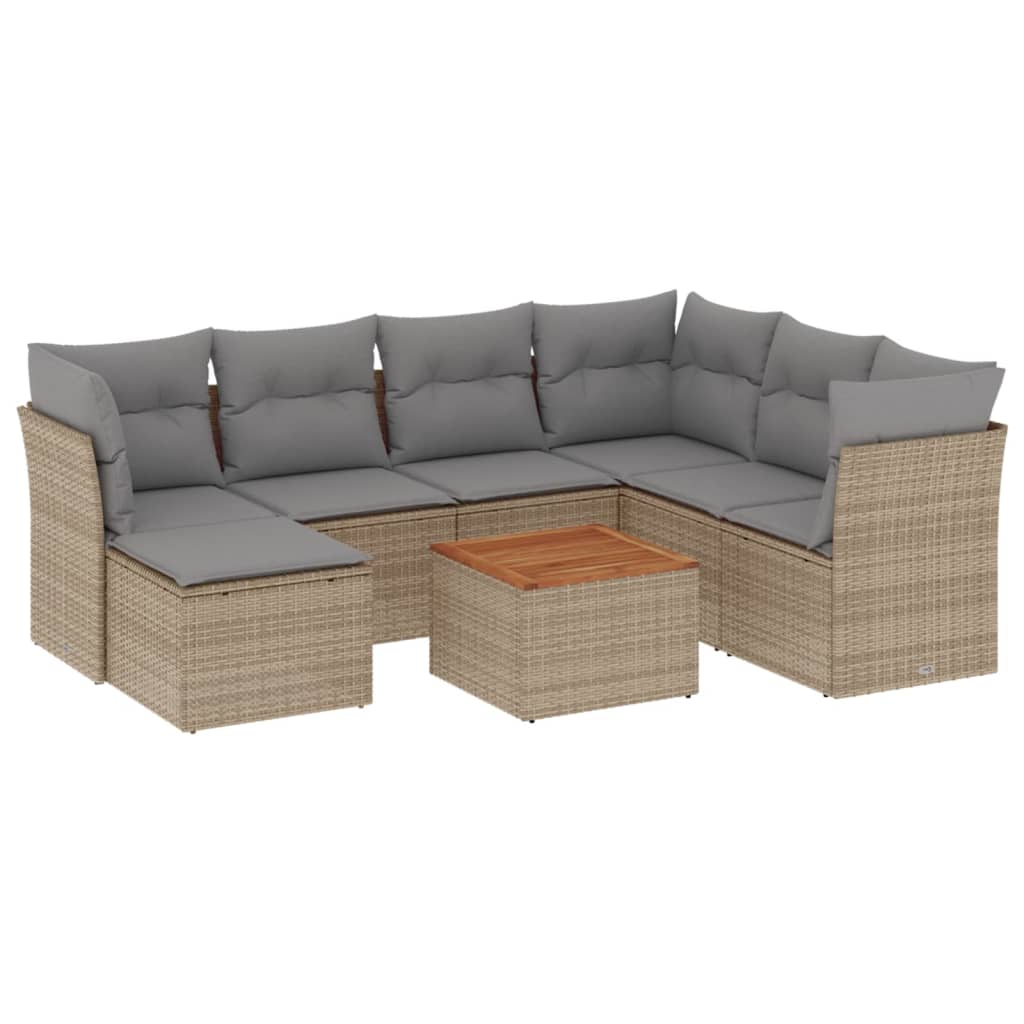 Set Divano da Giardino 8 pz con Cuscini Beige Misto Polyrattan - homemem39