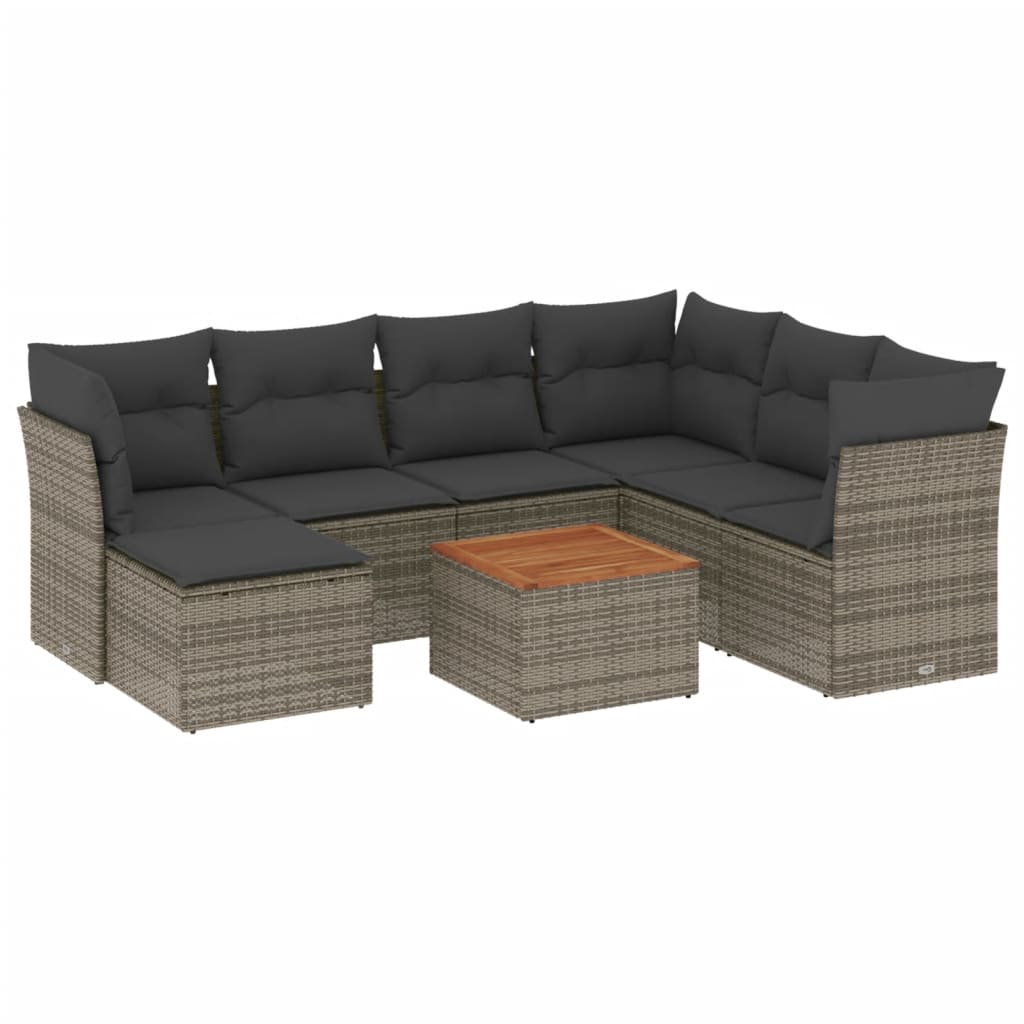 Set Divano da Giardino 8 pz con Cuscini Grigio in Polyrattan - homemem39
