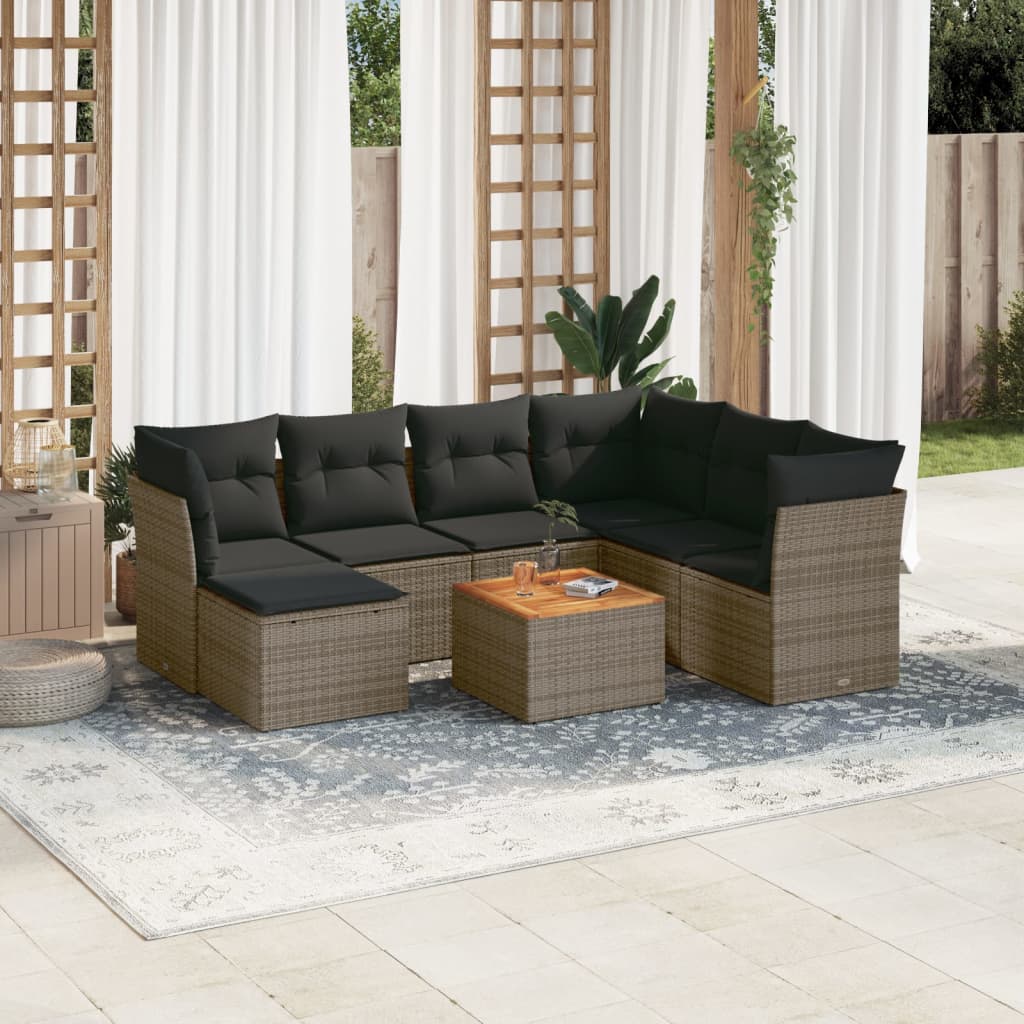 Set Divano da Giardino 8 pz con Cuscini Grigio in Polyrattan - homemem39