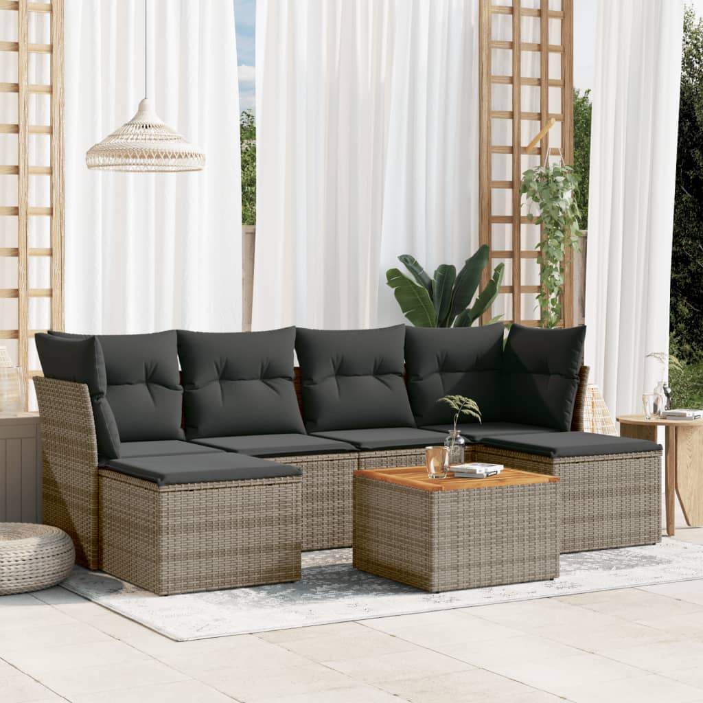 Set Divani da Giardino 7 pz con Cuscini Grigio in Polyrattan - homemem39