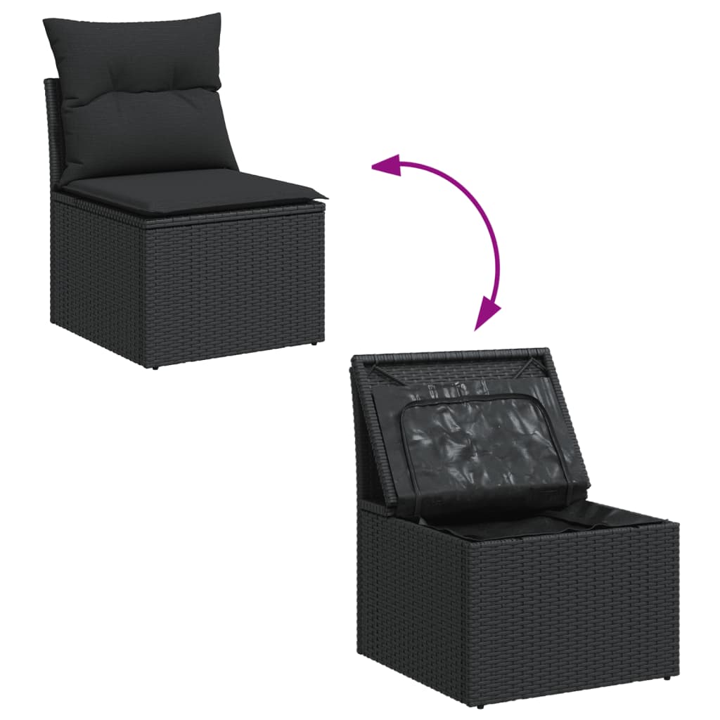 Set Divani da Giardino con Cuscini 8 pz Nero in Polyrattan - homemem39