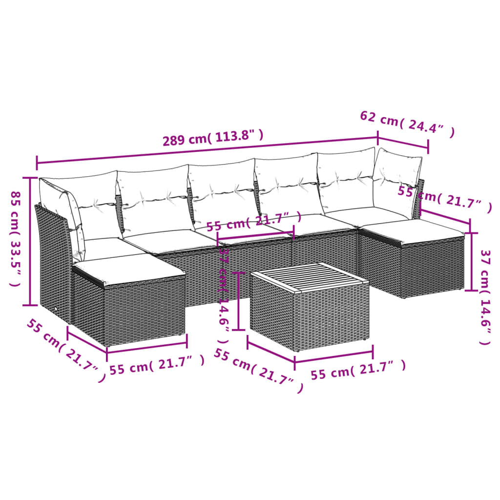 Set Divani da Giardino con Cuscini 8 pz Nero in Polyrattan - homemem39