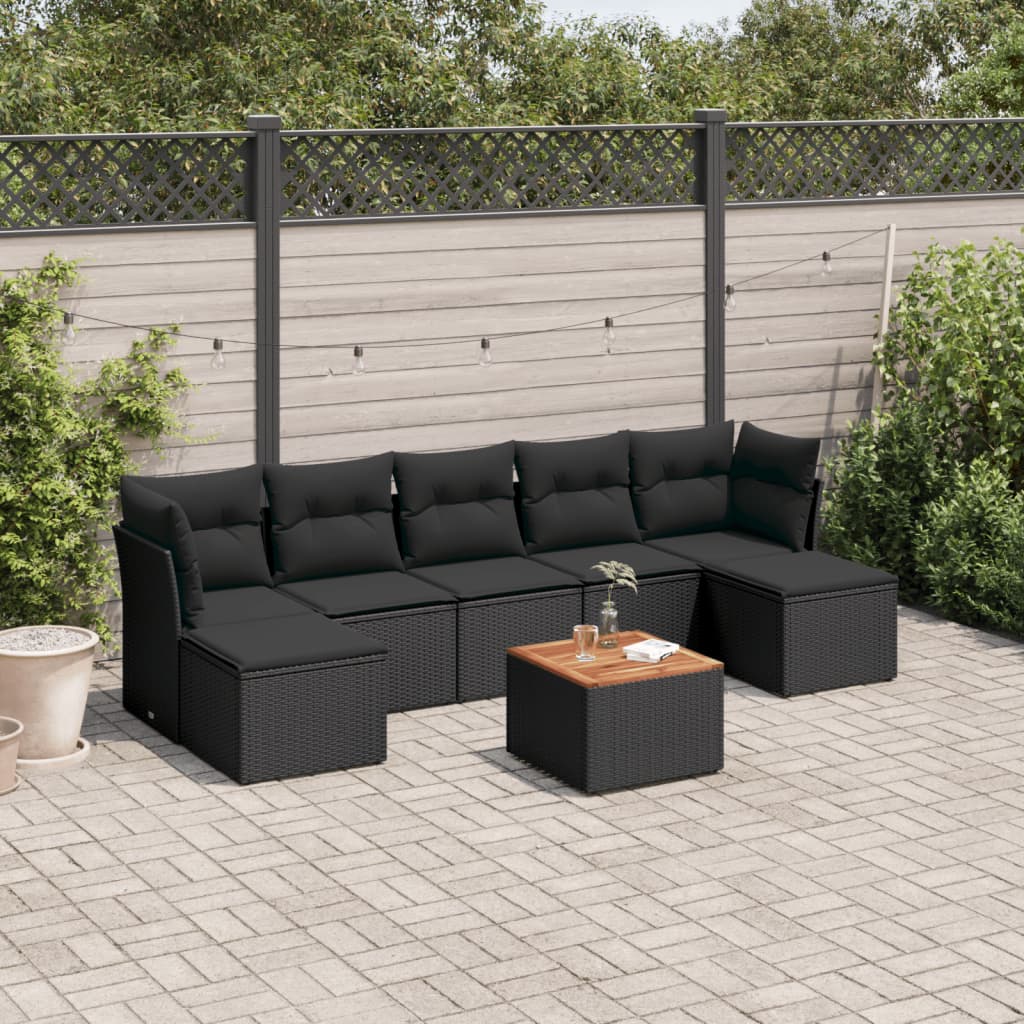 Set Divani da Giardino con Cuscini 8 pz Nero in Polyrattan - homemem39